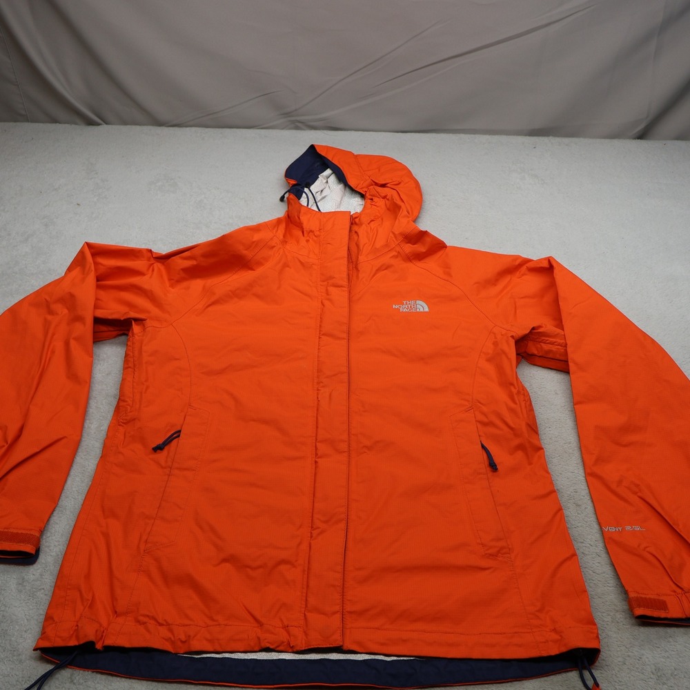 North Face Jacket Women Small Orange Ripstop Waterproof Hooded Full Zip Light